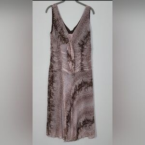Y2K Johnathan Martin 100% Silk Midi Dress Size 12/M Animal Print Ruched Fairy
